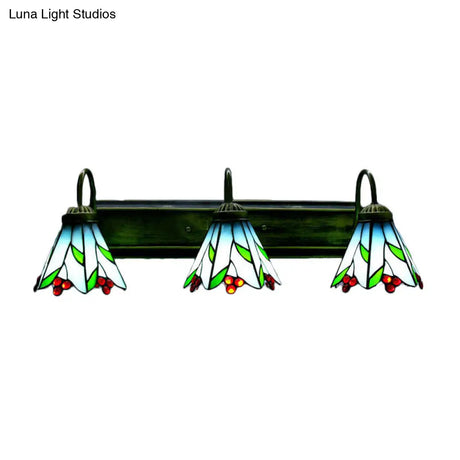Tiffany Multicolor Stained Glass Wall Sconce Light - Blue Lily Design 3 Heads Living Room Décor