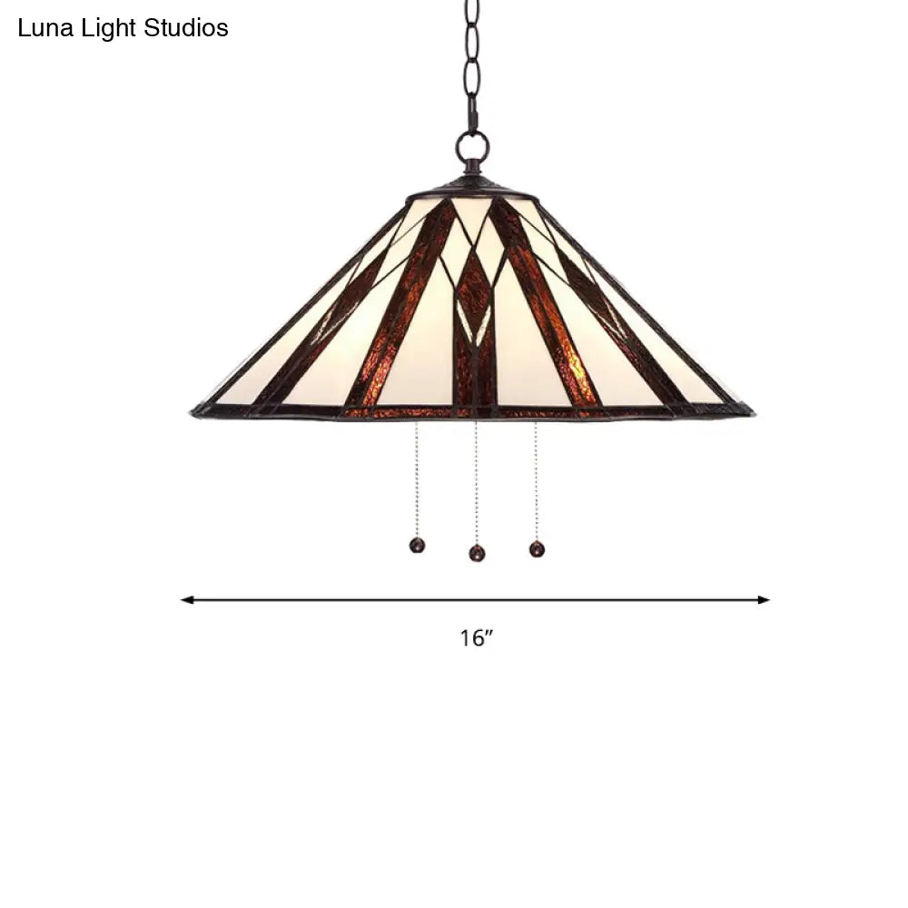 Tiffany Multicolored Stained Glass Pendant Light With White Single Bulb – 16’/19.5’ W Tapered