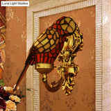 Tiffany Parrot Wall Sconce With Stained Glass And Gold Finish