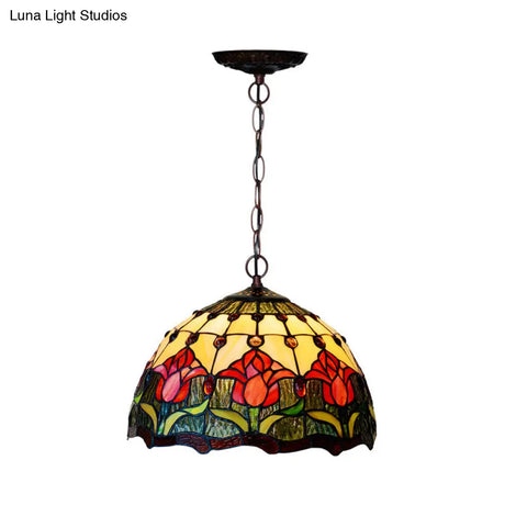 Tiffany Red/Green Cut Glass Chandelier Light - 1/2 Lights Suspended Lamp For Kitchen (12’/16’ W)
