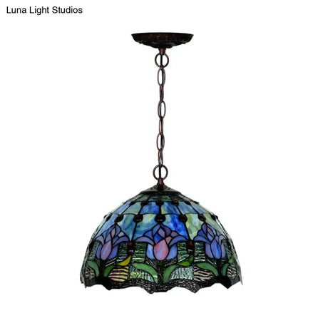 Tiffany Red/Green Cut Glass Chandelier Light - 1/2 Lights Suspended Lamp For Kitchen (12’/16’ W)