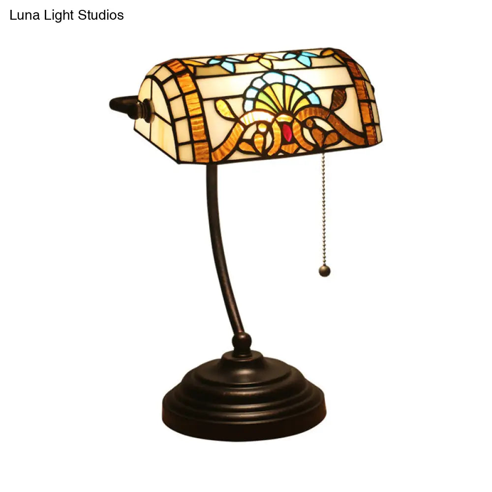 Tiffany Rhombus Patterned Desk Lamp With Cut Glass Pull Chain In Brown/Blue/Green/White