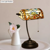 Tiffany Rhombus Patterned Desk Lamp With Cut Glass Pull Chain In Brown/Blue/Green/White