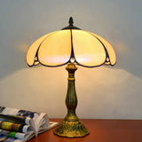 Tiffany Rustic Petal Table Lamp - 1 Light Beige Glass Indoor Bedside Lighting Brass