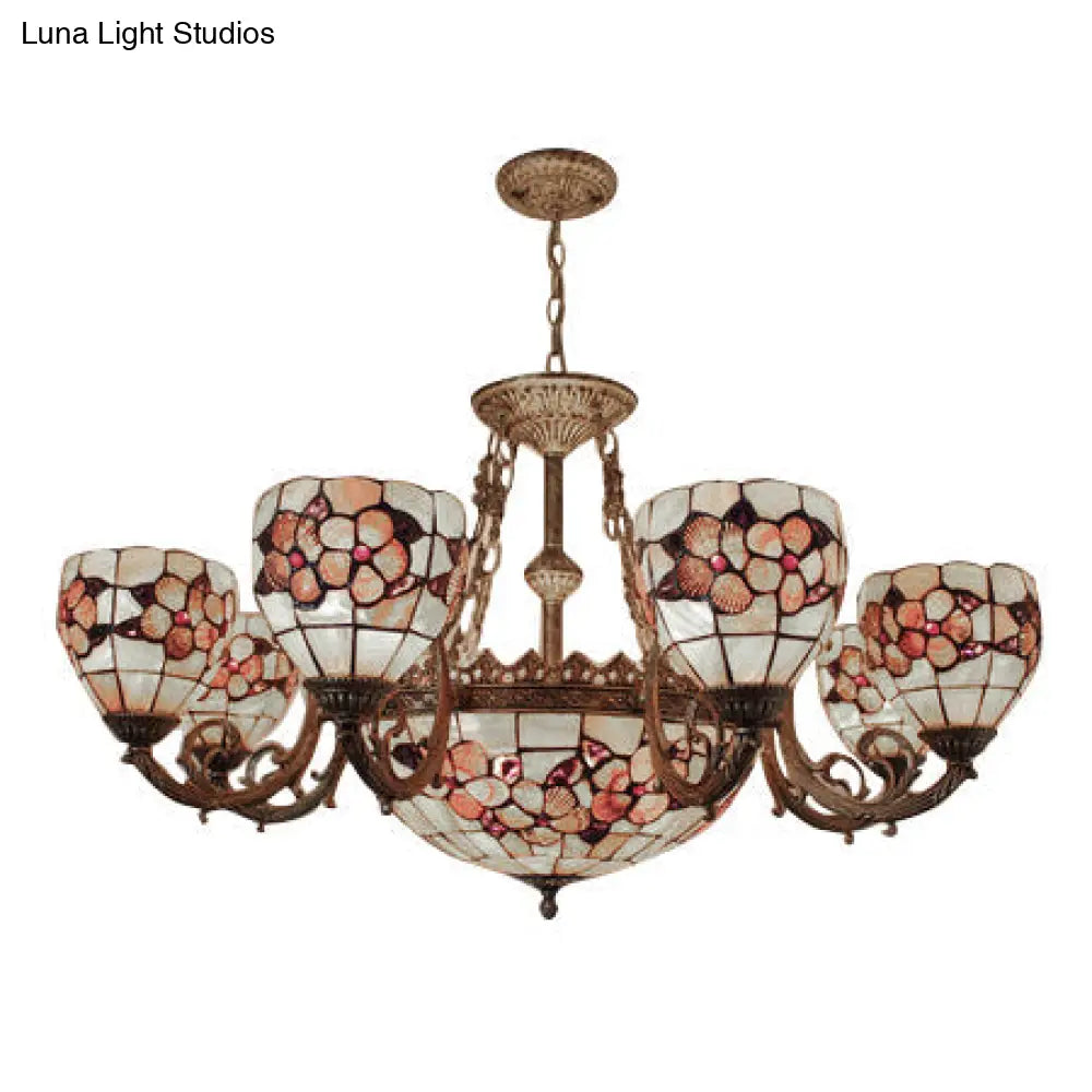 Tiffany Shell Multi-Head Pendant Chandelier In Beige For Living Room Decor