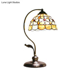 Tiffany Shell Table Lighting With Gooseneck Arm - White Bowl Night Stand Light