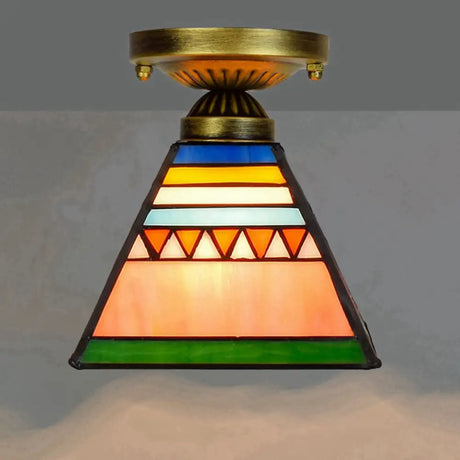 Tiffany Stained Art Glass Semi Flush Mount Ceiling Light - Single - Bulb Shaded Fixture Orange Pink