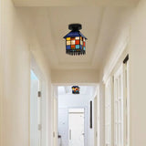 Tiffany Stained Glass 1 - Light Ceiling Light Fixture For Colorful Bedroom Décor Black
