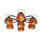 Tiffany Stained Glass Bowl Ceiling Light Fixture - Red/Orange/Green Semi Flush Mount 3/7/9 Heads 7