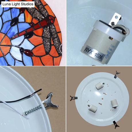 Tiffany Stained Glass Ceiling Light For Rustic Décor In Living Room/Stairway