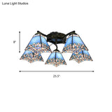 Tiffany Stained Glass Ceiling Light With 5 Scalloped Heads In Antique Bronze - Perfect For Bedroom