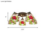 Tiffany Stained Glass Ceiling Light With 5 Scalloped Heads In Antique Bronze - Perfect For Bedroom