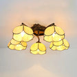 Tiffany Stained Glass Ceiling Light With 5 Scalloped Heads In Antique Bronze - Perfect For Bedroom