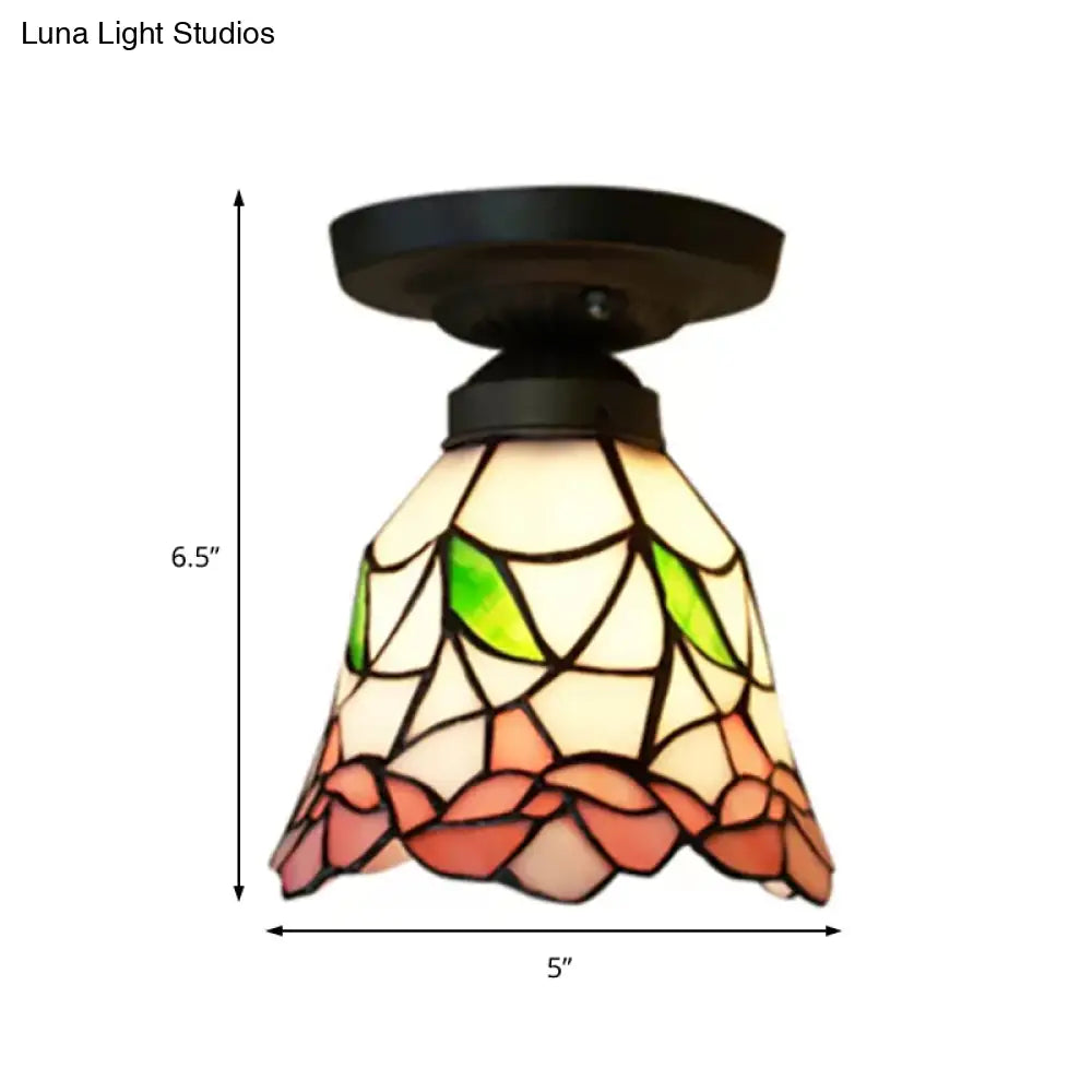 Tiffany Stained Glass Ceiling Mount Light For Cloth Shop – 1-Head Flower/Bird/Phoenix Design In