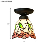 Tiffany Stained Glass Ceiling Mount Light For Cloth Shop – 1-Head Flower/Bird/Phoenix Design In