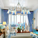 Tiffany Stained Glass Chandelier With Mediterranean Gem And Flower Design - 11-Light White Pendant