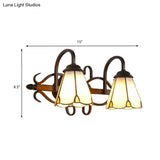 Tiffany Stained Glass Cone Sconce Lamp - Retro Wall Lighting For Living Room In Beige/Blue