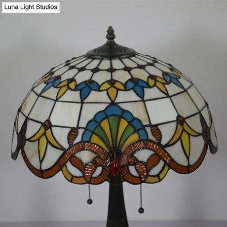 Tiffany Stained Glass Flower Night Table Light - Antique Brass 1-Light Nightstand For Living Room