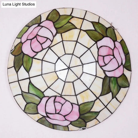 Tiffany Stained Glass Flush Ceiling Light For Bedroom - Bowl Shaped Flushmount Lighting