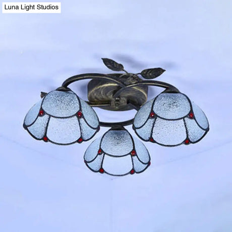 Tiffany Stained Glass Geometric Ceiling Light - Bronze Flushmount With 3 Lights