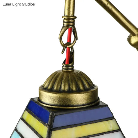 Tiffany Stained Glass Wall Sconce With Orange Pyramid Design