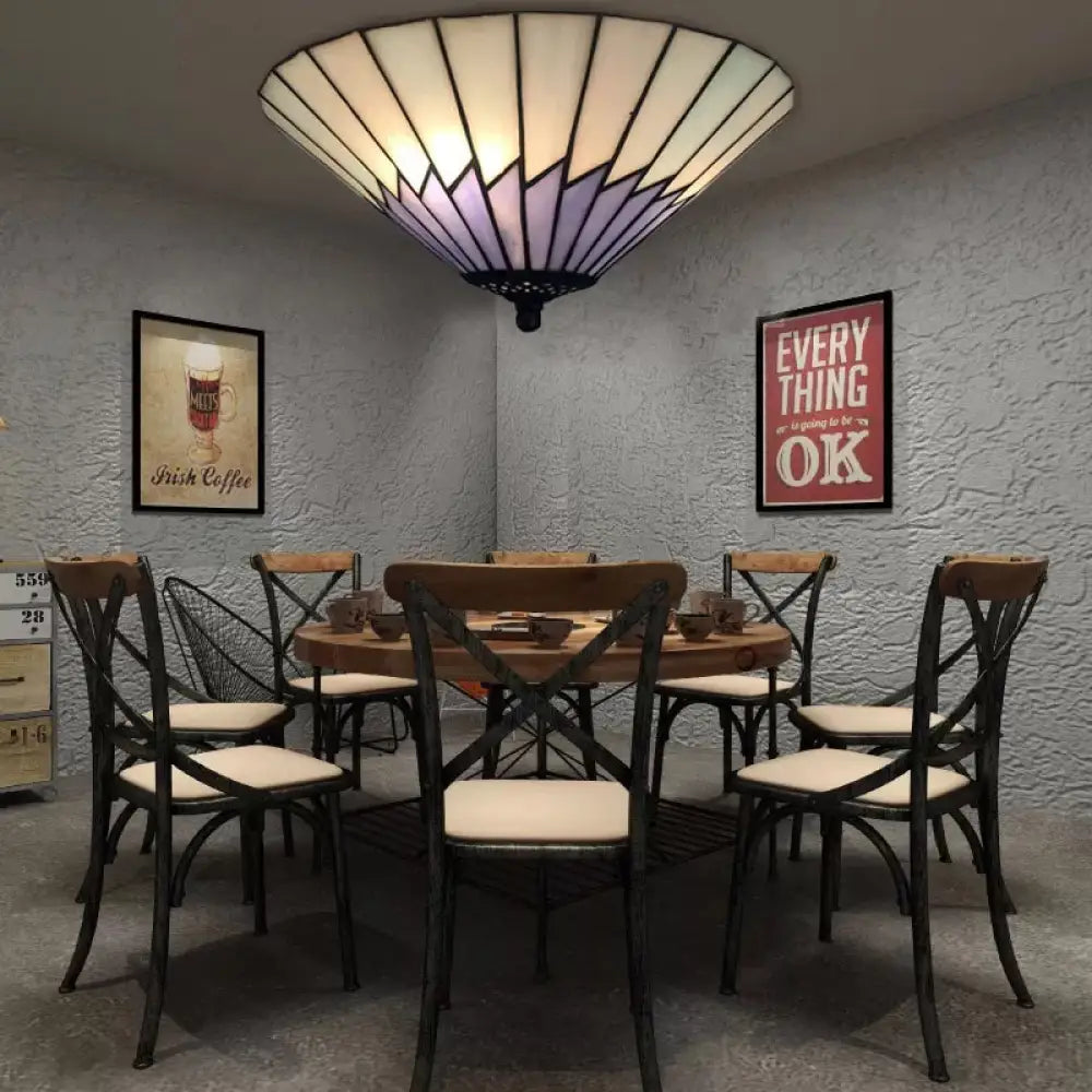 Tiffany Style 2 - Light Purple Ceiling Flush Mount For Bedroom 6’ High X 13’ Diameter