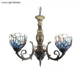 Tiffany Style 3-Light Chandelier With Art Glass Bell Shades In Aged Brass For Living Rooms