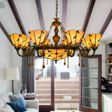 Tiffany Style Agate Leaf Chandelier In Antique Art Glass - 7/9/13 Lights Beige Ideal For Hotels 9 /