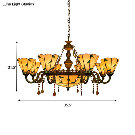 Tiffany Style Agate Leaf Chandelier In Antique Art Glass - 7/9/13 Lights Beige Ideal For Hotels