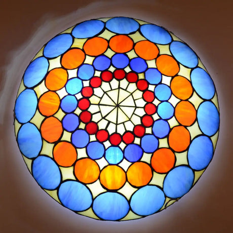 Tiffany Style Art Glass Dome Flush Ceiling Light For Bedroom Blue / 12