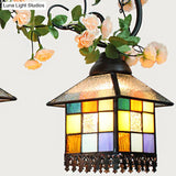 Tiffany Style Blue/Clear Island Light Fixture - 3 Lights Stainless Glass Shade Ideal For Balcony