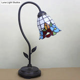 Tiffany Style Cone/Bell Shade Table Lamp - Blue/Red/Yellow 1-Light Stainless Glass Lighting With