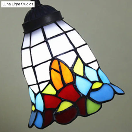 Tiffany Style Cone/Bell Shade Table Lamp - Blue/Red/Yellow 1-Light Stainless Glass Lighting With