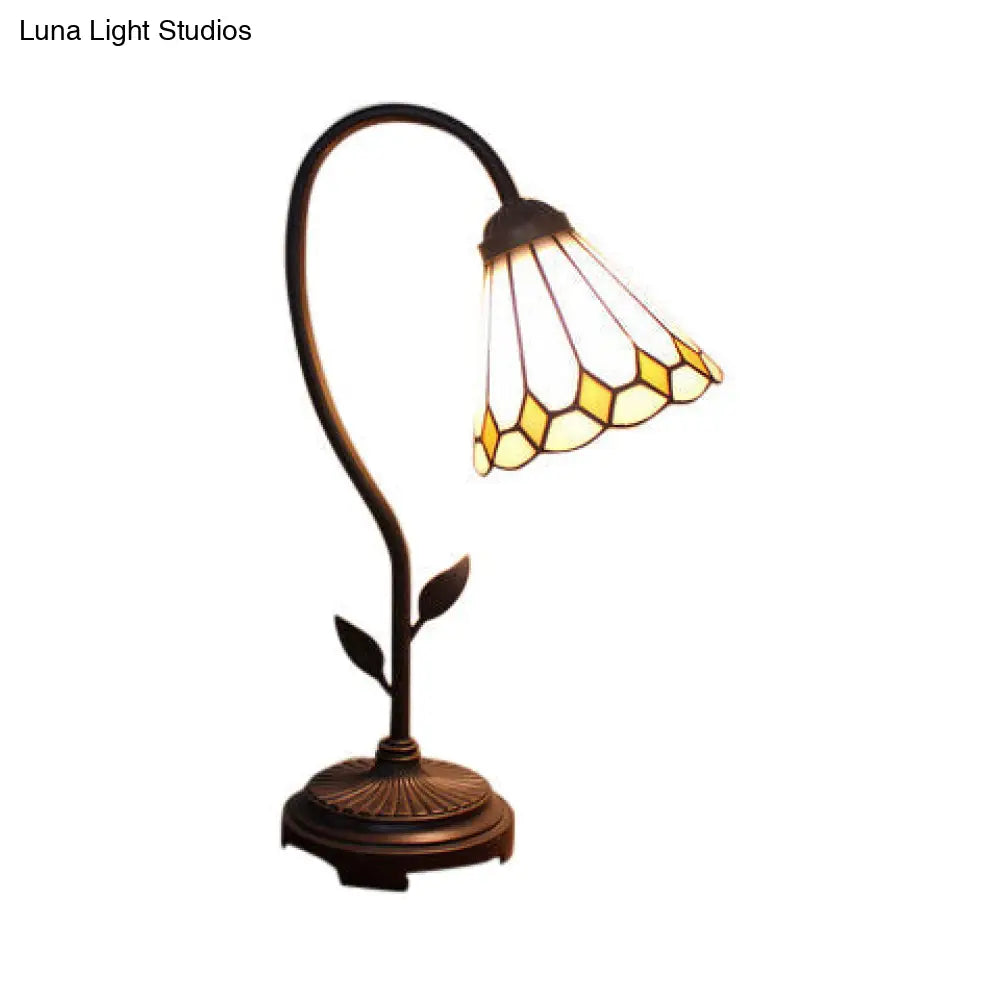 Tiffany Style Cone/Bell Shade Table Lamp - Blue/Red/Yellow 1-Light Stainless Glass Lighting With