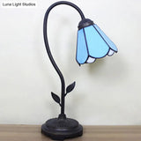 Tiffany Style Cone/Bell Shade Table Lamp - Blue/Red/Yellow 1-Light Stainless Glass Lighting With