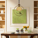 Tiffany-Style Dome Suspended Ceiling Light – Stainless Glass Pendant Lamp With Bird Accent Beige