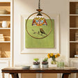Tiffany Style Dome Suspension Lamp - Elegant Stainless Glass Pendant Lighting With Bird Accent Beige