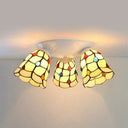 Tiffany Style Domed Ceiling Fixture Stained Glass 3 Lights In Beige - 6’/8’ Wide / 6’