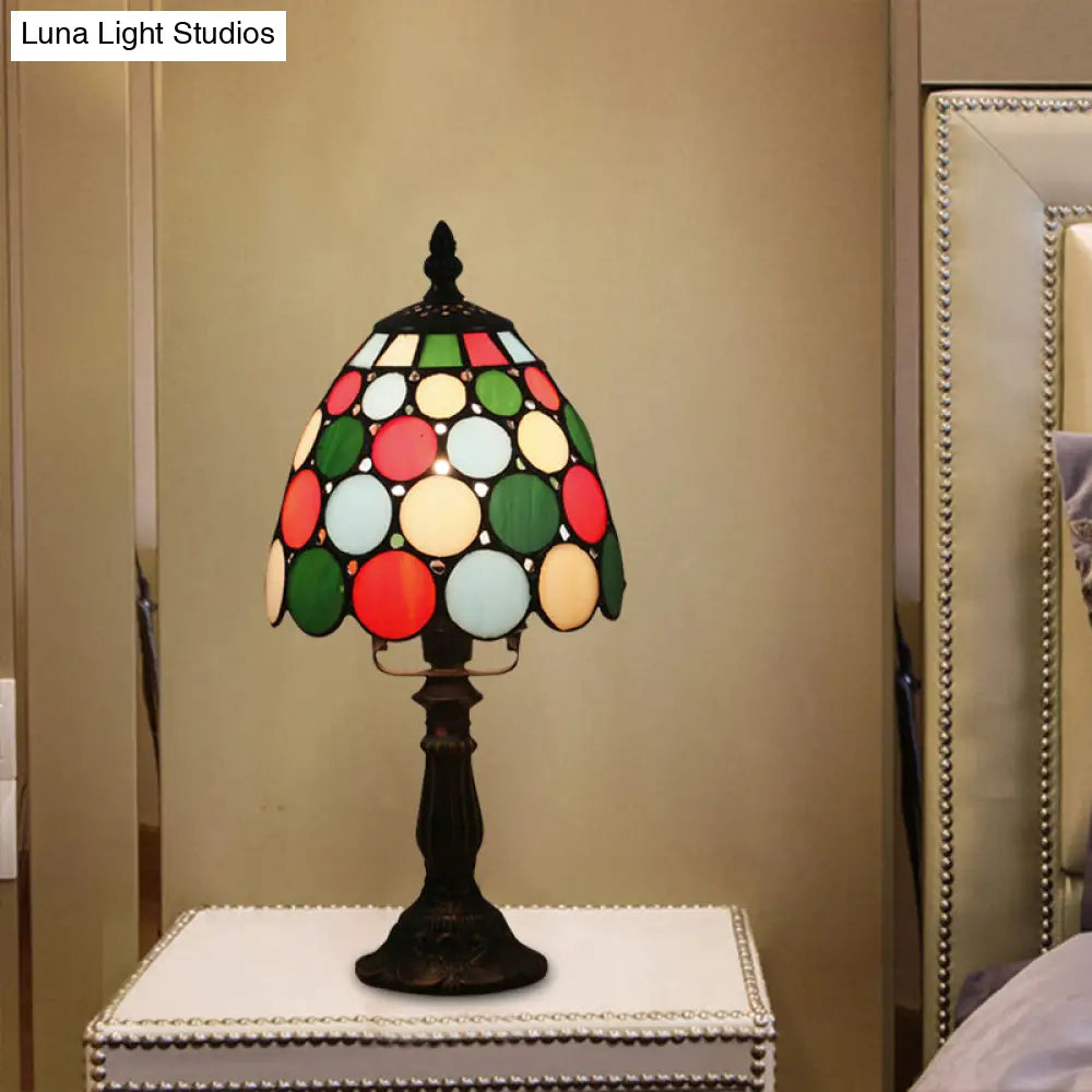 Tiffany Style Glass Nightstand Lamp - Bowl Shape 1 Light Beige/Red-Green-Pink Bedroom Table