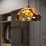Tiffany-Style Grape Pendant Lighting - 12’/16’ Wide 1-Head Brown Cut Glass Ceiling Light / 16’