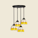 Tiffany Style Handcrafted Floral Art Glass Pendant Light For Dining Room Ceiling 4 / Yellow