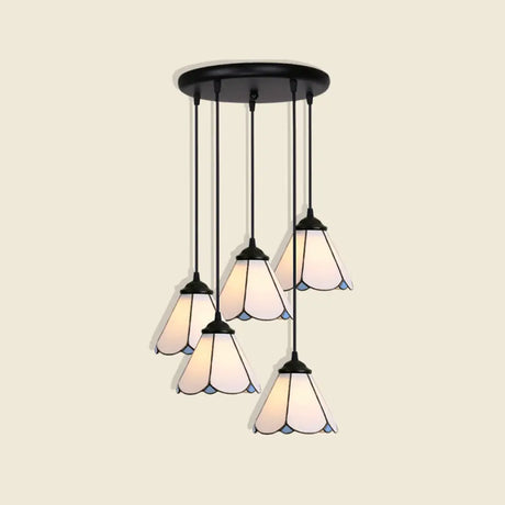 Tiffany Style Handcrafted Floral Art Glass Pendant Light For Dining Room Ceiling 5 / White