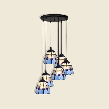 Tiffany Style Handcrafted Floral Art Glass Pendant Light For Dining Room Ceiling 6 / Blue