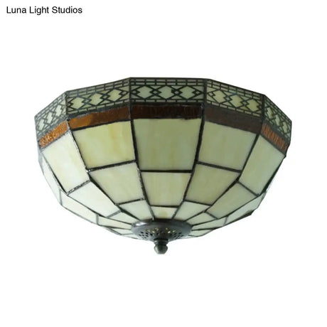 Tiffany Style Mission Ceiling Light: Stained Glass Semi Flush Mount With Geometric Shade