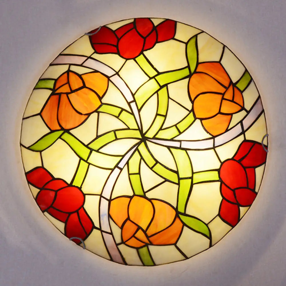 Tiffany-Style Multicolored Stained Glass Flower Flush Mount Ceiling Light Fixture