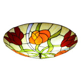 Tiffany - Style Multicolored Stained Glass Flower Flush Mount Ceiling Light Fixture Orange - Red /