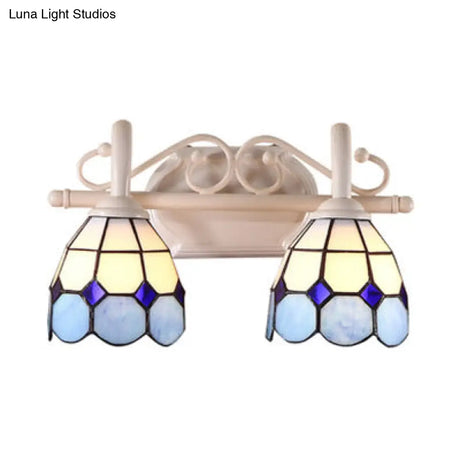 Tiffany Style Scalloped Wall Lighting: Stained Glass 2 Lights Vanity Light In Orange/Blue For