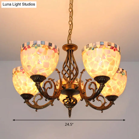 Tiffany-Style Shell Domed Ceiling Chandelier With Adjustable Beige Suspension - 5/9/11 Lights For