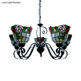 Tiffany Style Stained Glass Chandelier With Flower Design - 3/5 Lights Ideal For Hotels