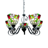 Tiffany Style Stained Glass Chandelier With Flower Design - 3/5 Lights Ideal For Hotels 5 / Black